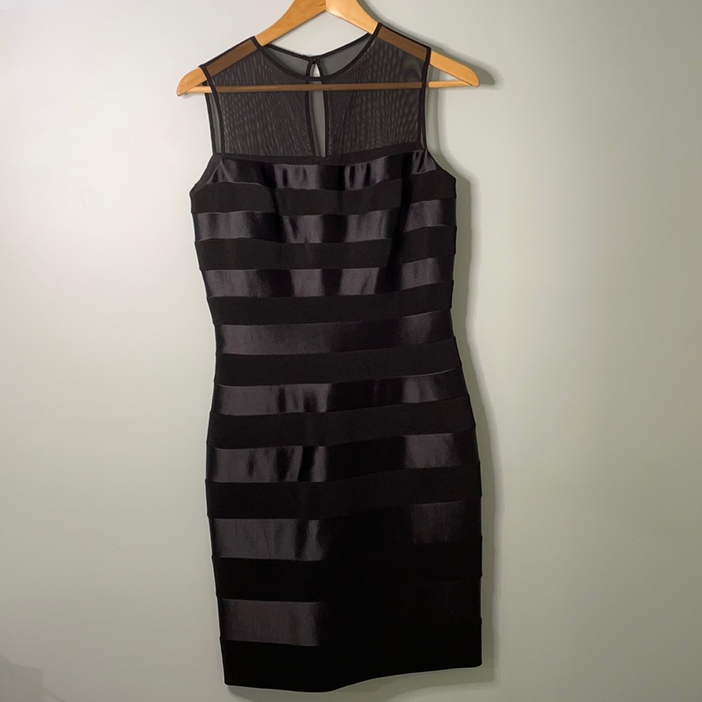 Caché Black and Mesh Striped Dress
